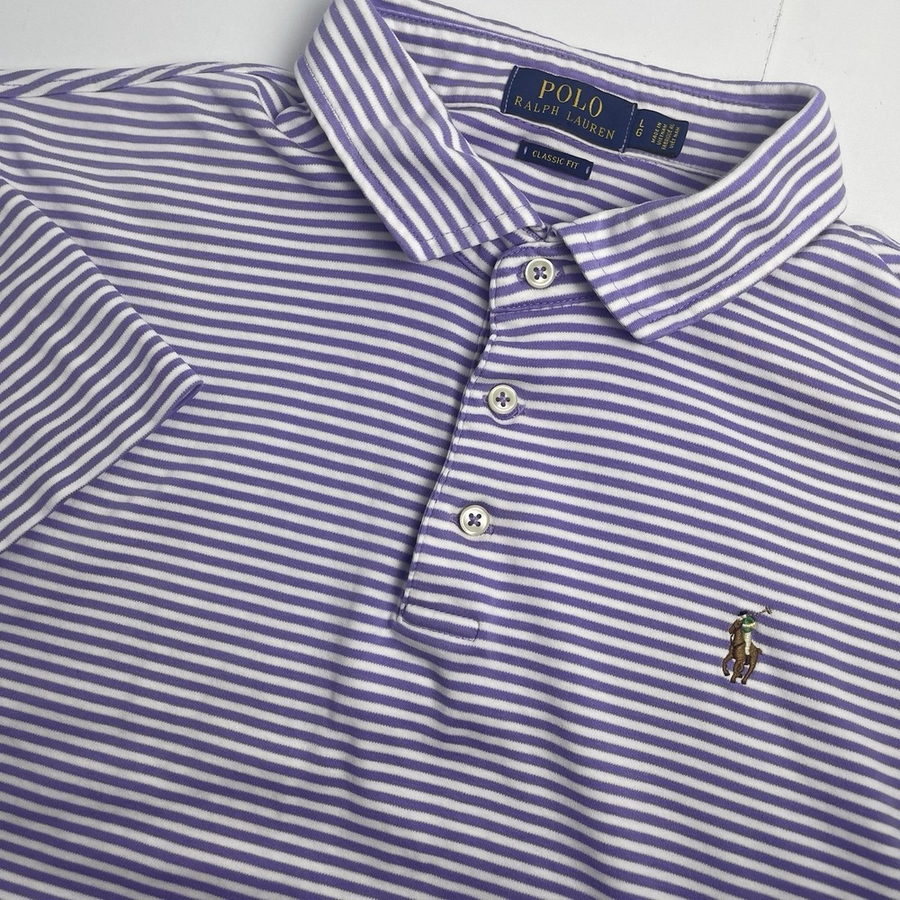 Polo Ralph Lauren Classic Fit Men's Large Purple White Stripe Flesh Pony